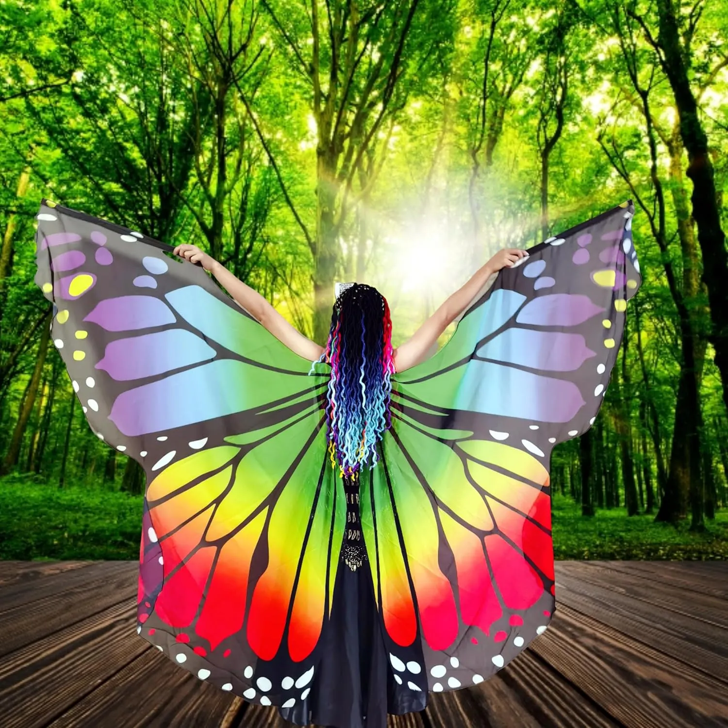 MUNAFIE Belly Dance Wings Halloween Christmas Party Colorful Butterfly Wings Performance Costumes