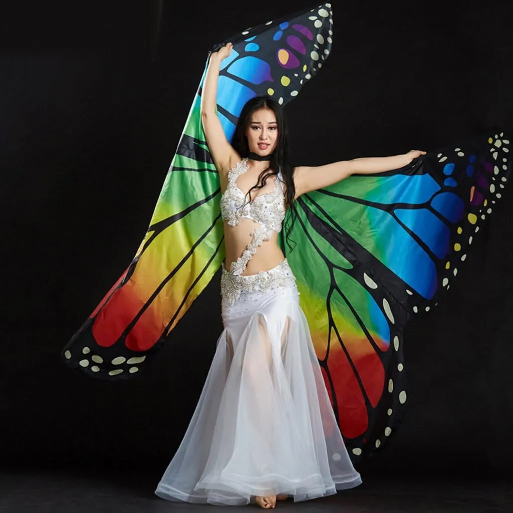 MUNAFIE Belly Dance Wings Halloween Christmas Party Colorful Butterfly Wings Performance Costumes
