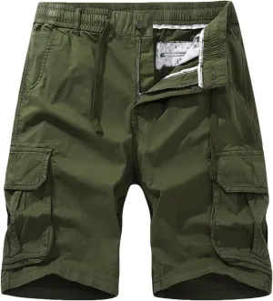 Muscularfit Cotton Shorts Men Big and Tall Athletic Gym Cargo Shorts Drawstring Elastic Waist Summer Beach Tooling Shorts