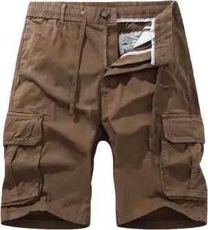 Muscularfit Cotton Shorts Men Big and Tall Athletic Gym Cargo Shorts Drawstring Elastic Waist Summer Beach Tooling Shorts