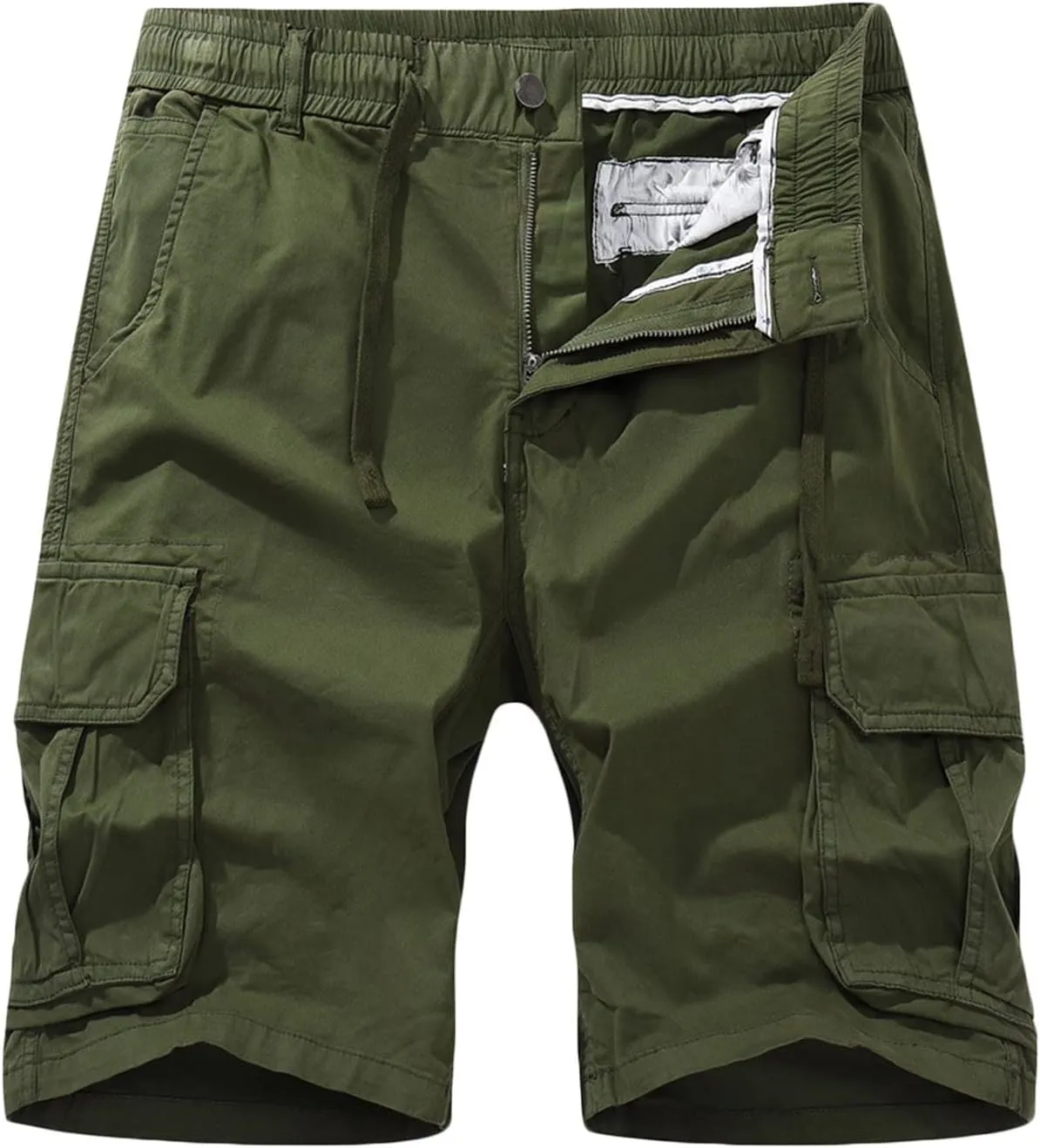 Muscularfit Cotton Shorts Men Big and Tall Athletic Gym Cargo Shorts Drawstring Elastic Waist Summer Beach Tooling Shorts