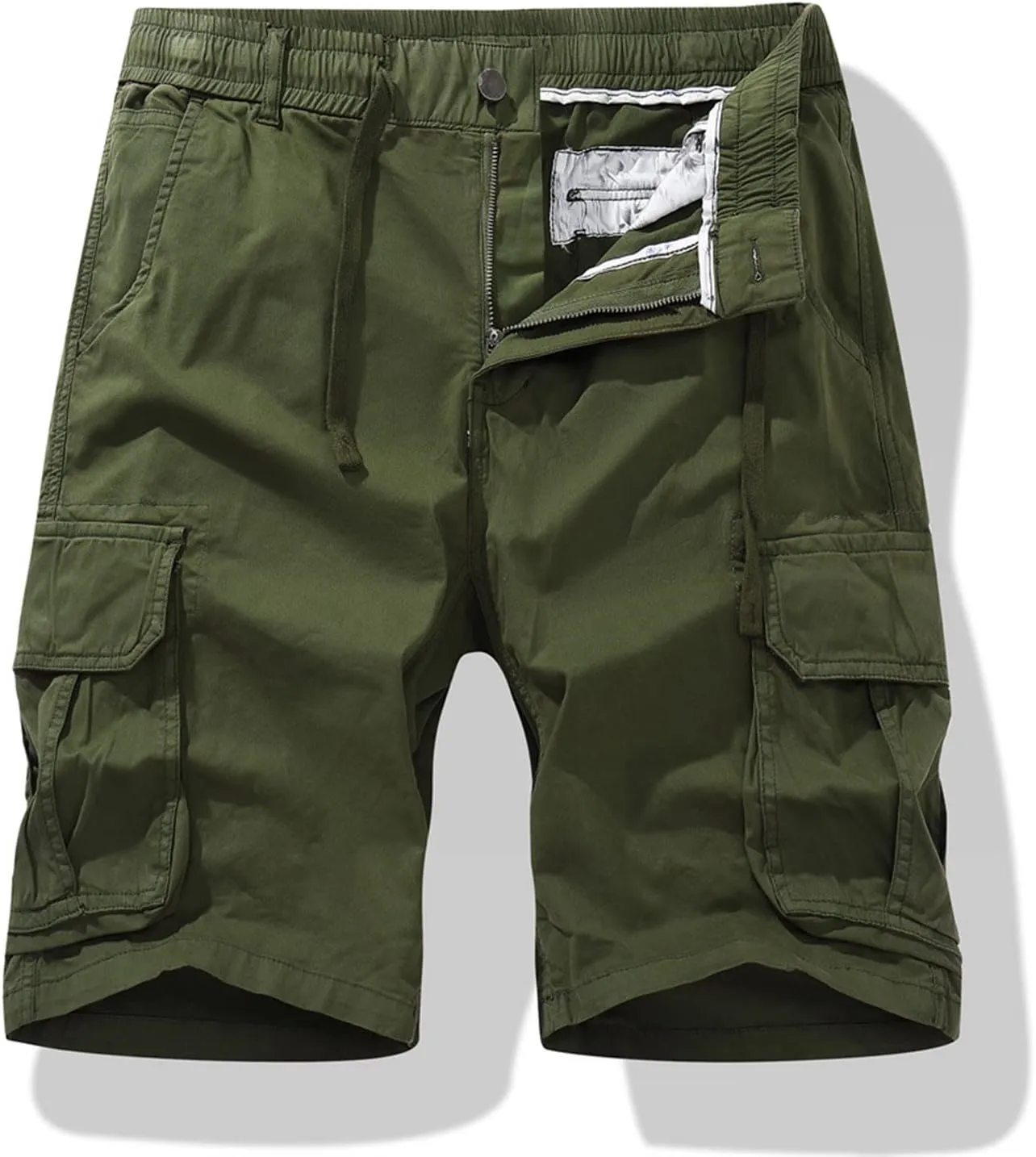 Muscularfit Cotton Shorts Men Big and Tall Athletic Gym Cargo Shorts Drawstring Elastic Waist Summer Beach Tooling Shorts