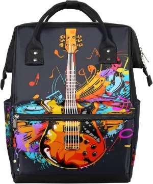 Music Notes Guitar Waterproof Diaper Bag Backpack Large Capacity Baby Bag with Stroller Straps, Multi-Pocket Diaper Bag Unisex Baby Travel Essentials Shower Gift