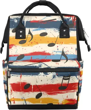 Music Watercolor Notes Waterproof Diaper Bag Backpack Large Capacity Baby Bag with Stroller Straps, Multi-Pocket Diaper Bag Unisex Baby Travel Essentials Shower Gift