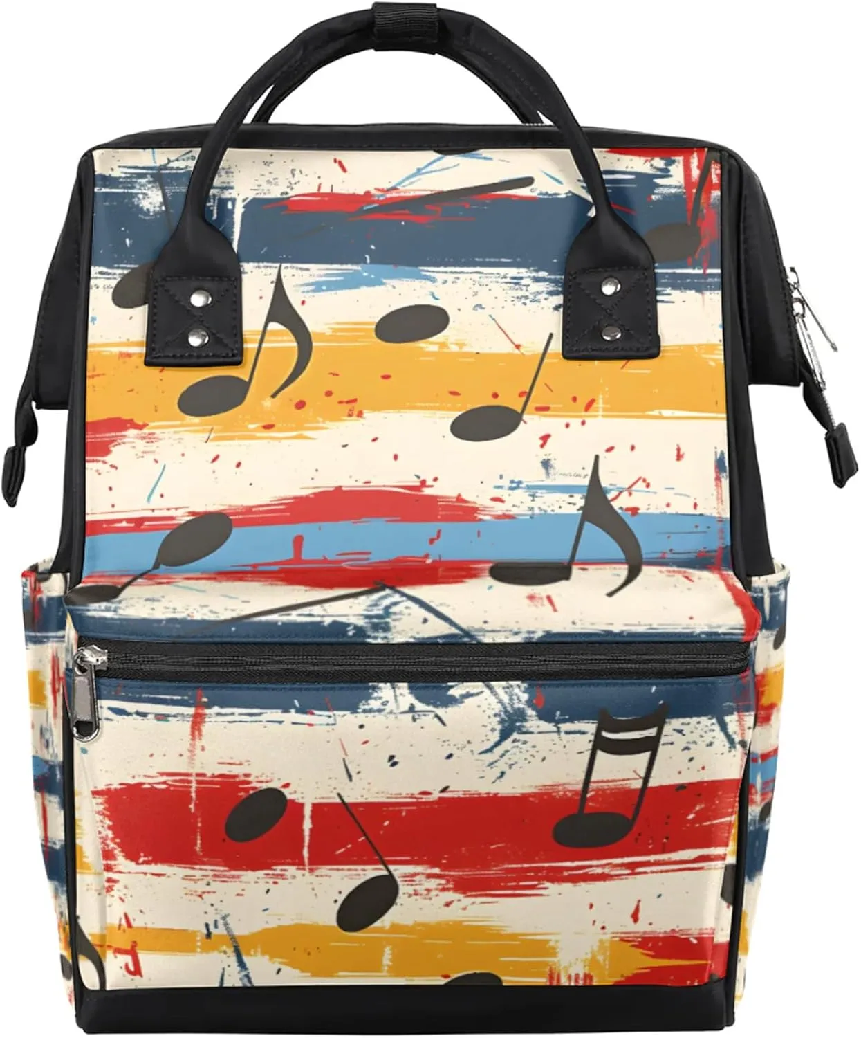 Music Watercolor Notes Waterproof Diaper Bag Backpack Large Capacity Baby Bag with Stroller Straps, Multi-Pocket Diaper Bag Unisex Baby Travel Essentials Shower Gift