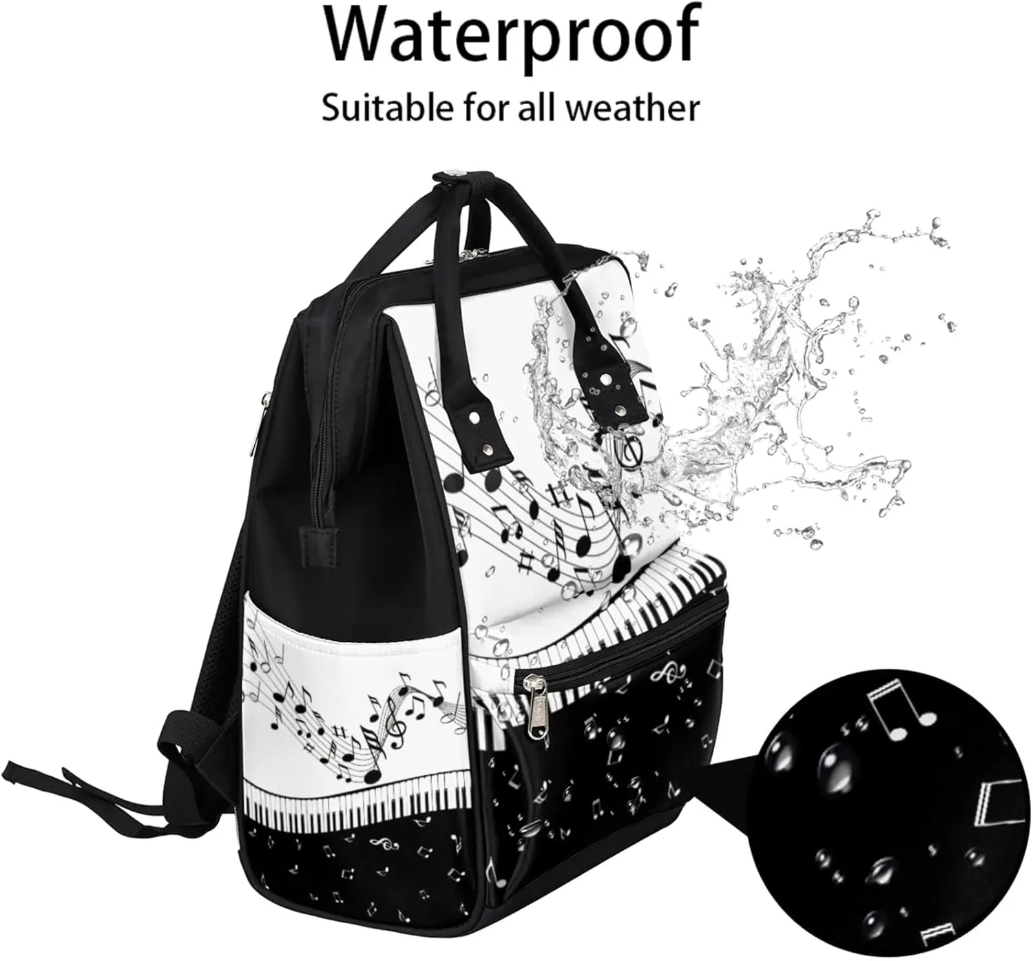 Musical Note Waterproof Diaper Bag Backpack Large Capacity Baby Bag with Stroller Straps, Multi-Pocket Diaper Bag Unisex Baby Travel Essentials Shower Gift