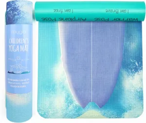 Myga Childrens Yoga Mat,Eco-Friendly Printed Yoga, Exercise and Fitness Mat for Kids,Features 8 Yoga Poses on the Reverse, Non-Slip, Extra Grip and Multi-Purpose Mat,Wave Rider
