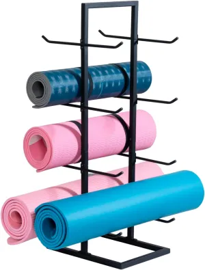 MyGift 4 Tier Modern Matte Black Metal Multi-Level Foam Roller Holder, Freestanding Double Sided Yoga Mat and Gym Exercise Equipment Rack, Holds 8 Mats