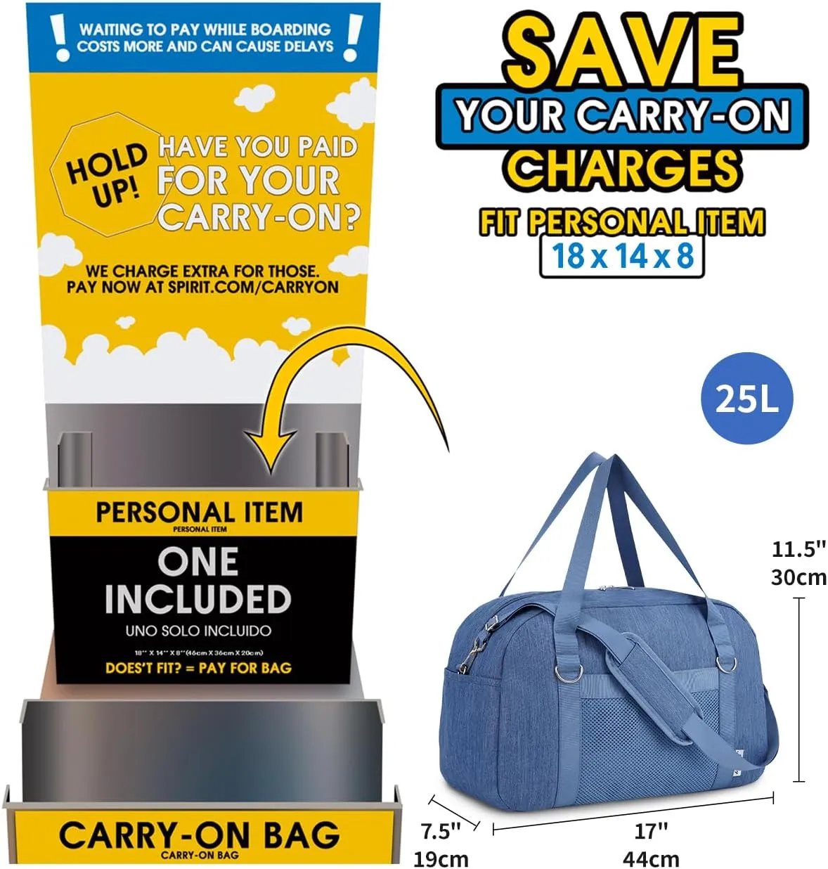 Narwey For Spirit Airlines Personal Item Bag 18x14x8, Small Duffle Bag for Travel Duffel for Traveling, Carry on Bag for Airplanes Underseat Overnight for Women and Men (Navy Blue)