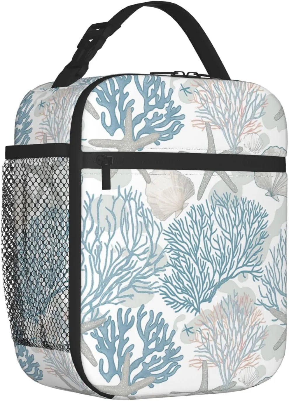 Nautical Coastal Lunch Box for Adults Women Girls Boys Kids Starfish Seashell Coral Beach Lunch Box Insulated Cooler Reusable Lunch Bag Container Gifts for Work Office Picnic Travel School