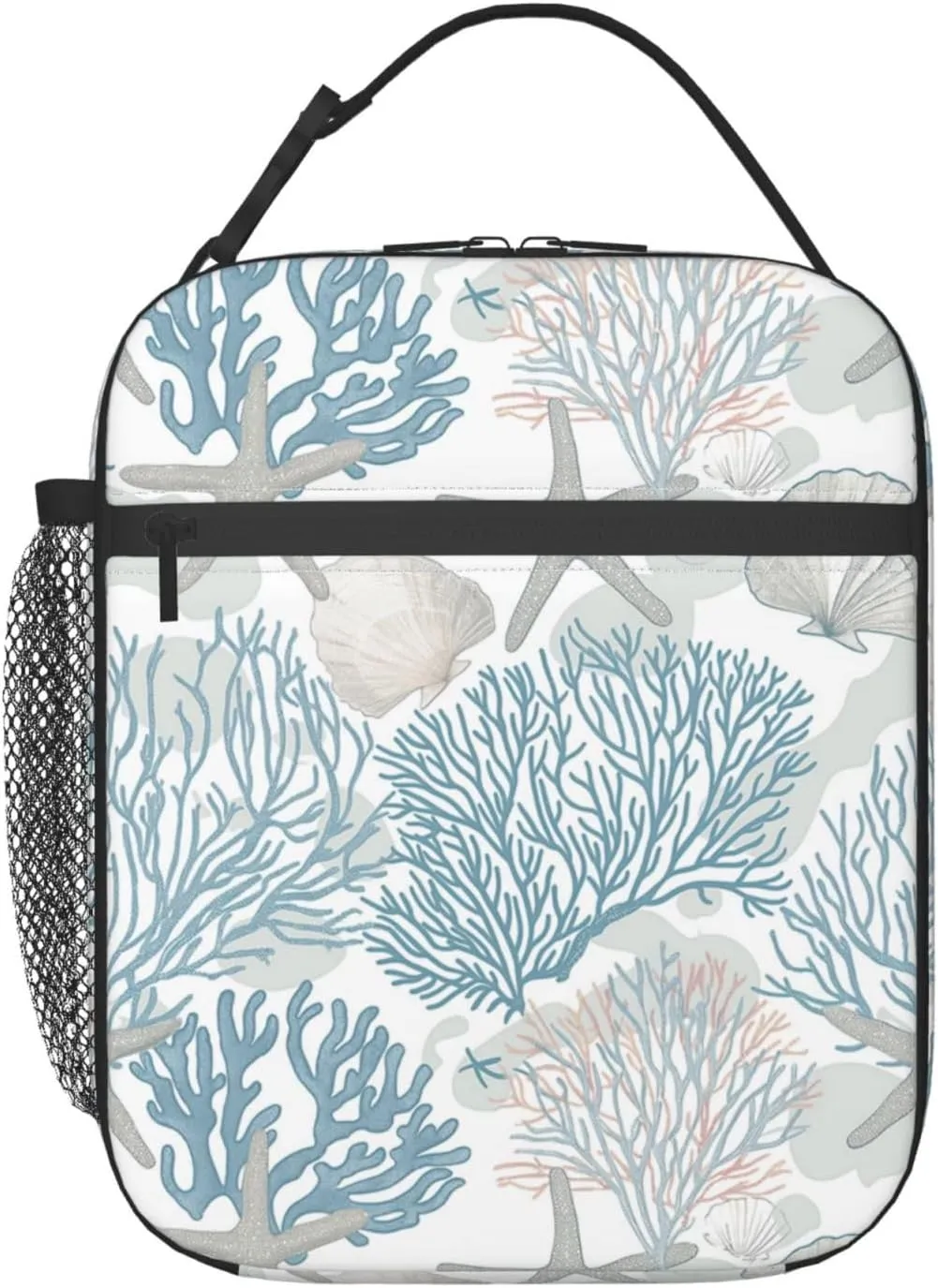 Nautical Coastal Lunch Box for Adults Women Girls Boys Kids Starfish Seashell Coral Beach Lunch Box Insulated Cooler Reusable Lunch Bag Container Gifts for Work Office Picnic Travel School