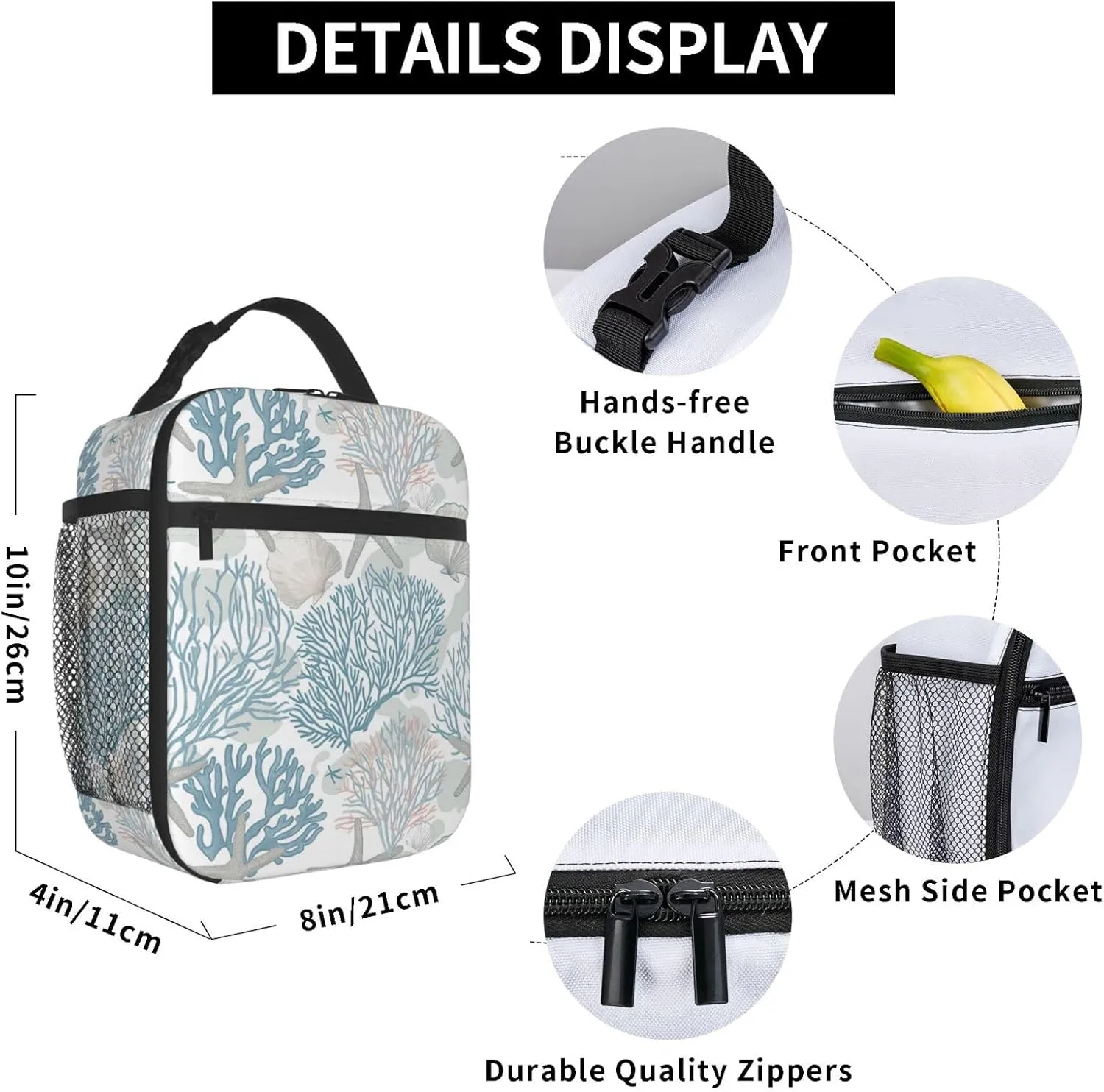 Nautical Coastal Lunch Box for Adults Women Girls Boys Kids Starfish Seashell Coral Beach Lunch Box Insulated Cooler Reusable Lunch Bag Container Gifts for Work Office Picnic Travel School
