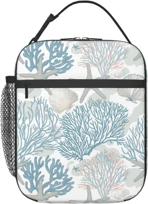 Nautical Coastal Lunch Box for Adults Women Girls Boys Kids Starfish Seashell Coral Beach Lunch Box Insulated Cooler Reusable Lunch Bag Container Gifts for Work Office Picnic Travel School