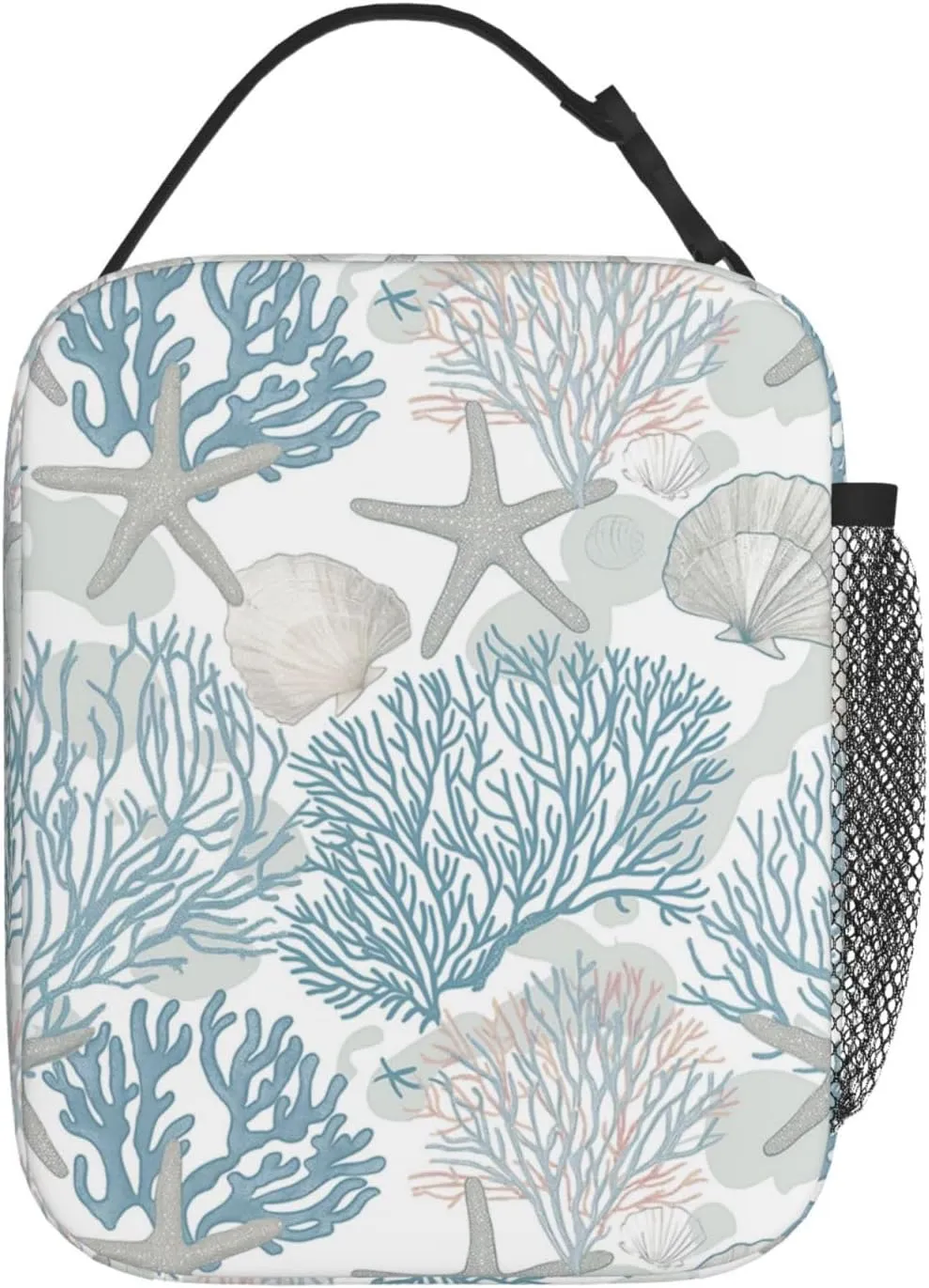 Nautical Coastal Lunch Box for Adults Women Girls Boys Kids Starfish Seashell Coral Beach Lunch Box Insulated Cooler Reusable Lunch Bag Container Gifts for Work Office Picnic Travel School
