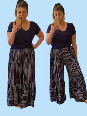 Navy Striped Ruffle Bottom Pants