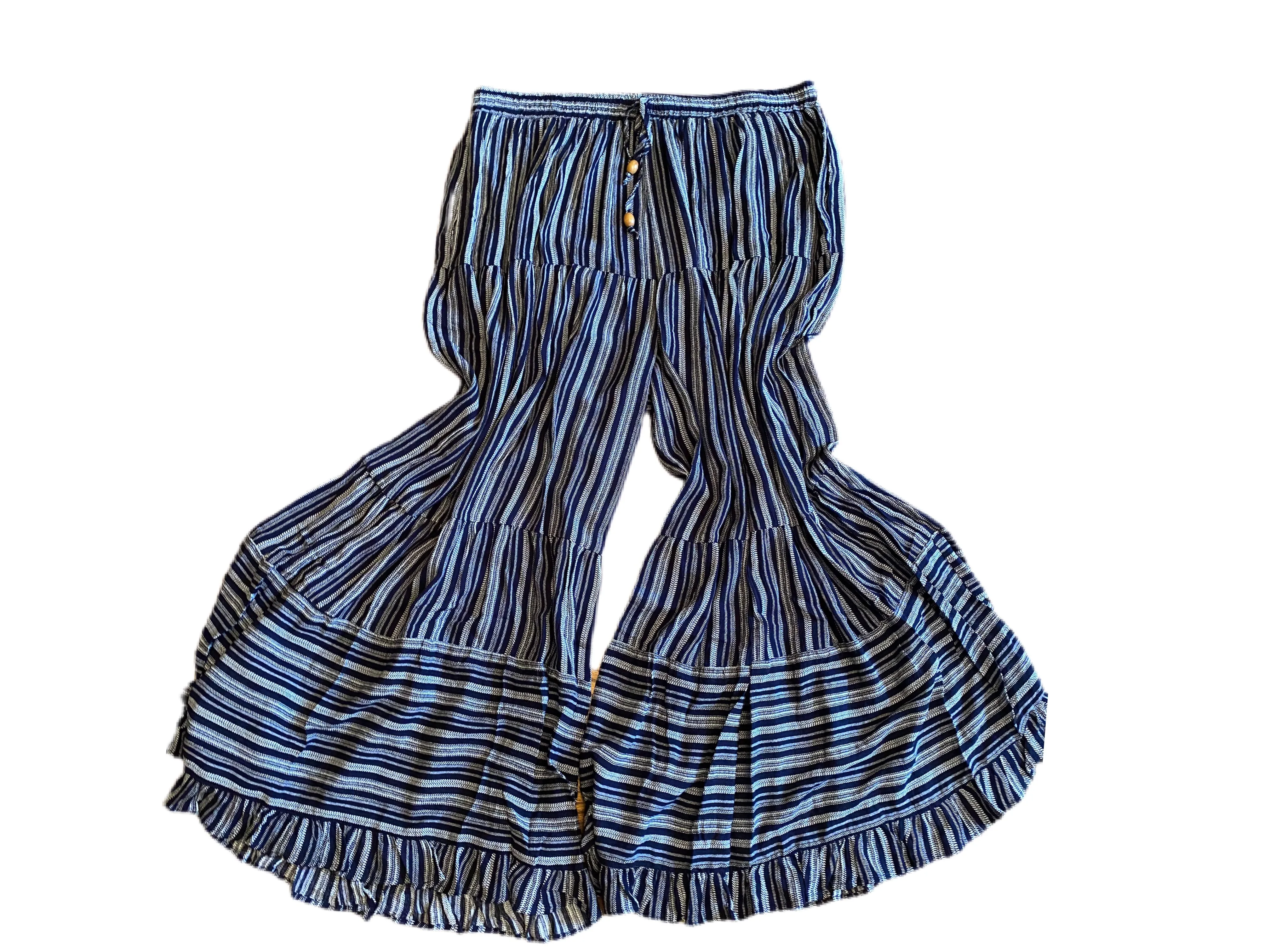 Navy Striped Ruffle Bottom Pants