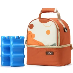 NCVI Breastmilk Cooler Bag with 2 Ice Pack, Breast Pump Bag with Cooler Fits 6 Bottles, Double Layer Breast Milk Cooler Travel Bag Baby Bottle, for Travel, Nursing Mom Daycare, Work, Picnic (Orange)