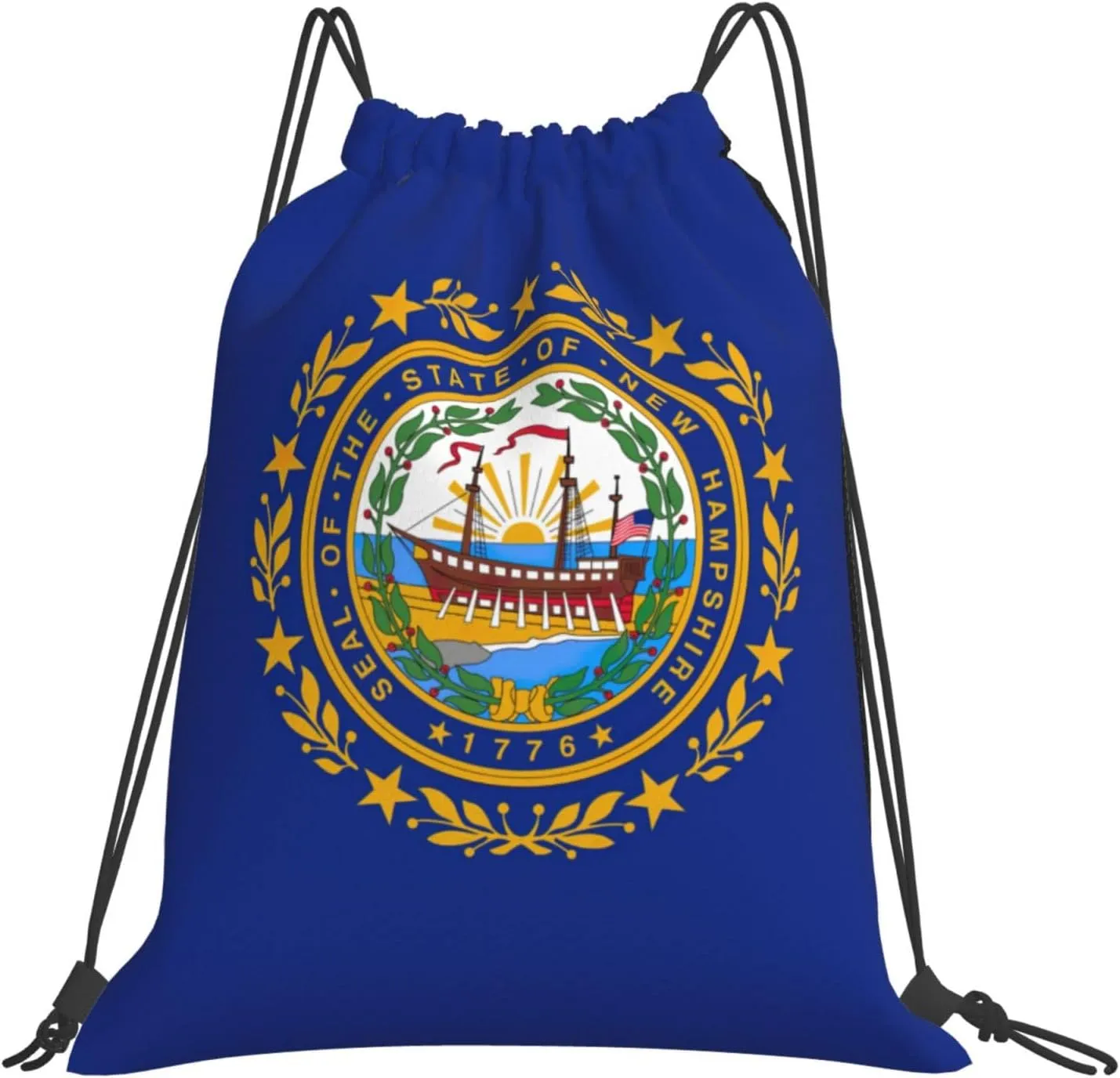 New Hampshire state flag print Casual drawstring backpack, lightweight and portable, fit for daily, sports and travel