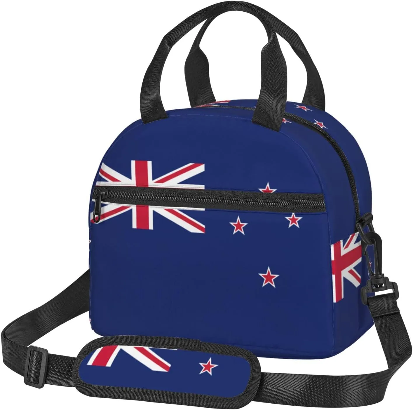 New Zealand Flag Print Foods Insulated Lunch Bag Cute Tote Box Leakproof Cooler Adjustable Shoulder Strap