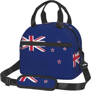 New Zealand Flag Print Foods Insulated Lunch Bag Cute Tote Box Leakproof Cooler Adjustable Shoulder Strap
