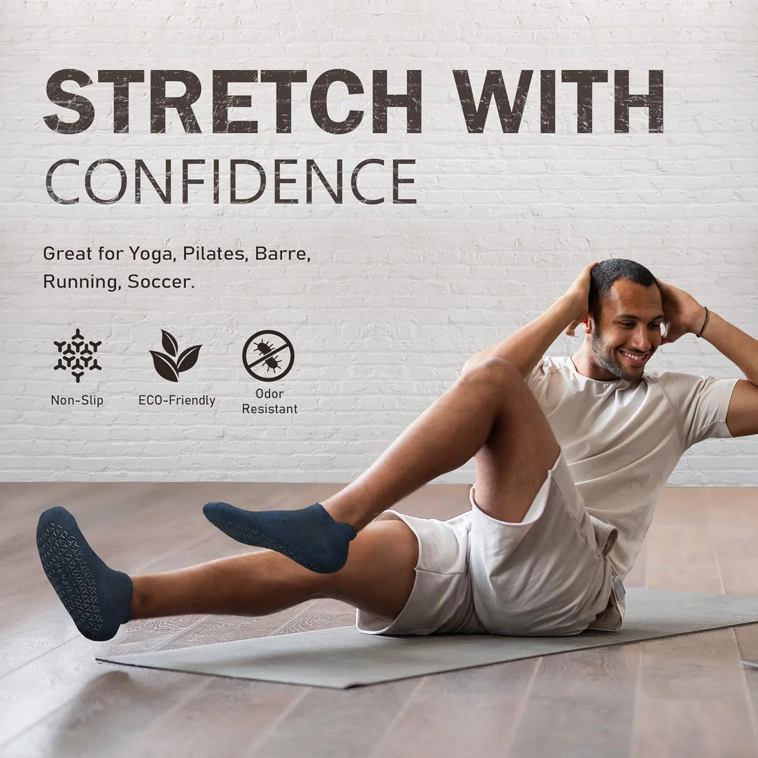 NEWZILL 3 Pairs Non Slip Yoga Socks With Grips for Women & Men, Unisex Anti Skid Socks for Pilates Barre Workouts Hospital
