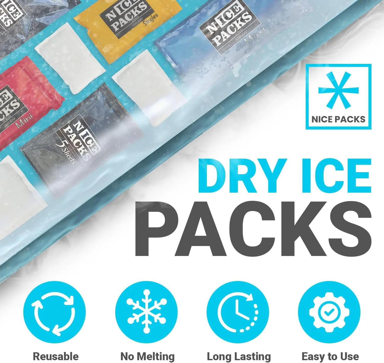 Nice Packs Reusable Dry Ice Packs for Coolers, Lunch Boxes, Frozen Food Shipping - Flexible and Long Lasting (15 Extra Large Sheets)