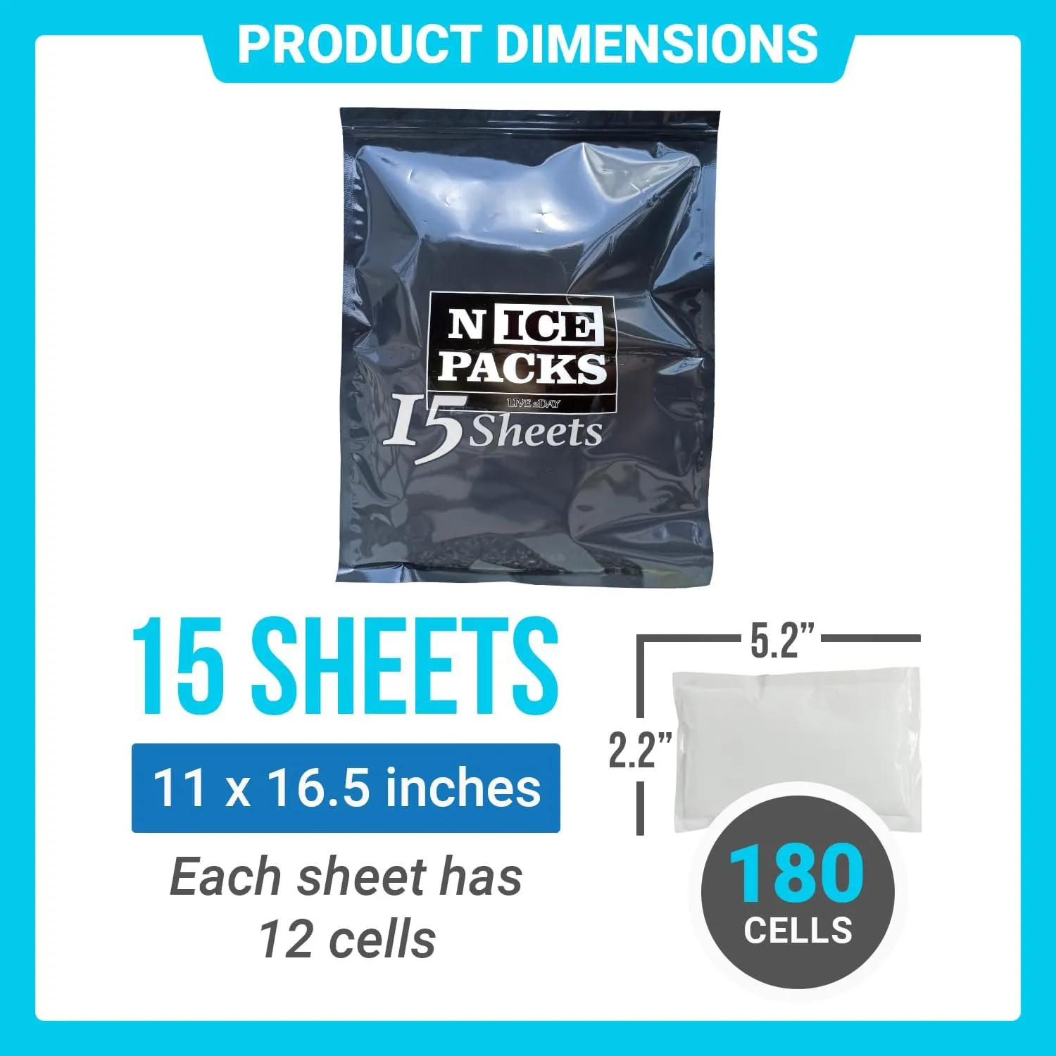 Nice Packs Reusable Dry Ice Packs for Coolers, Lunch Boxes, Frozen Food Shipping - Flexible and Long Lasting (15 Extra Large Sheets)