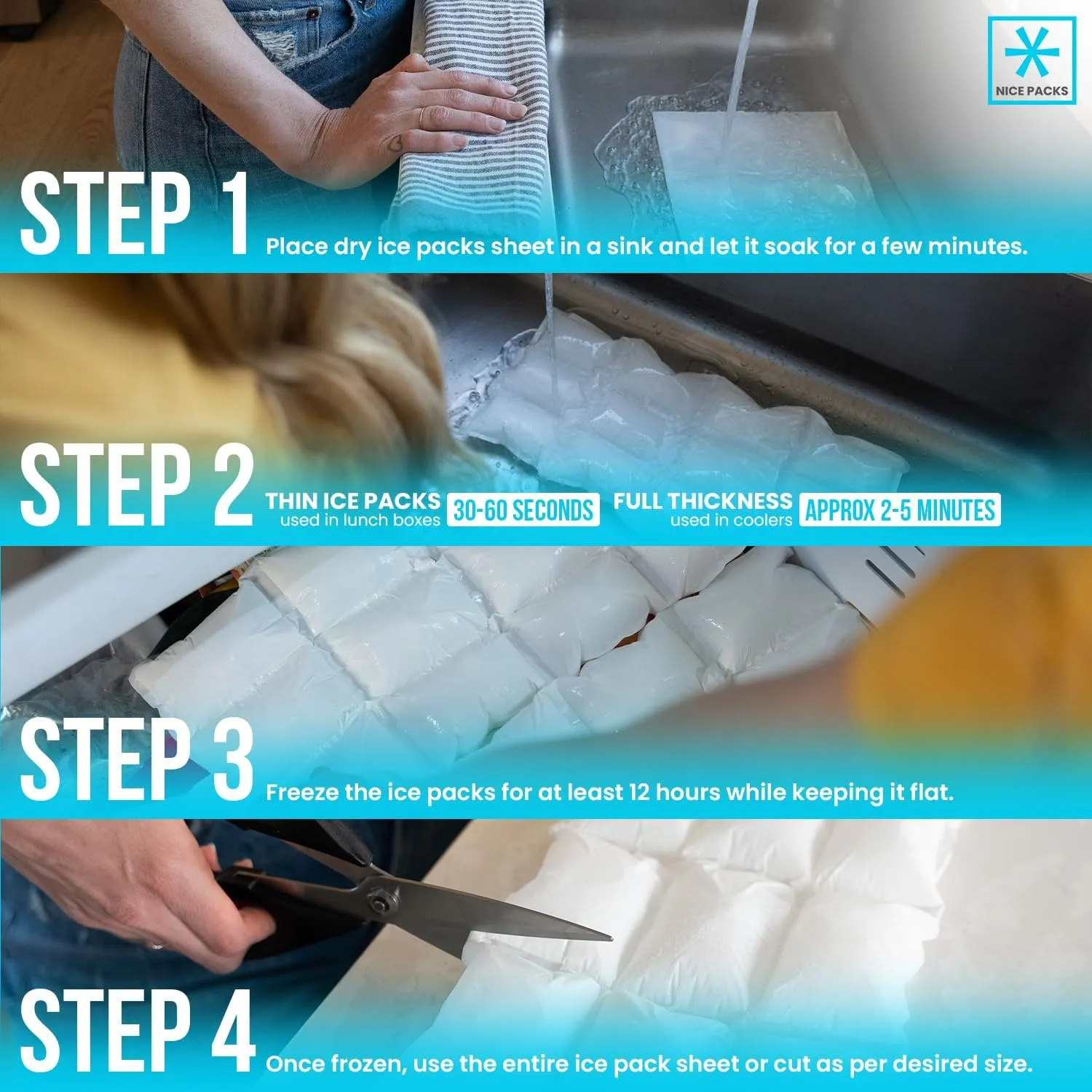 Nice Packs Reusable Dry Ice Packs for Coolers, Lunch Boxes, Frozen Food Shipping - Flexible and Long Lasting (15 Extra Large Sheets)