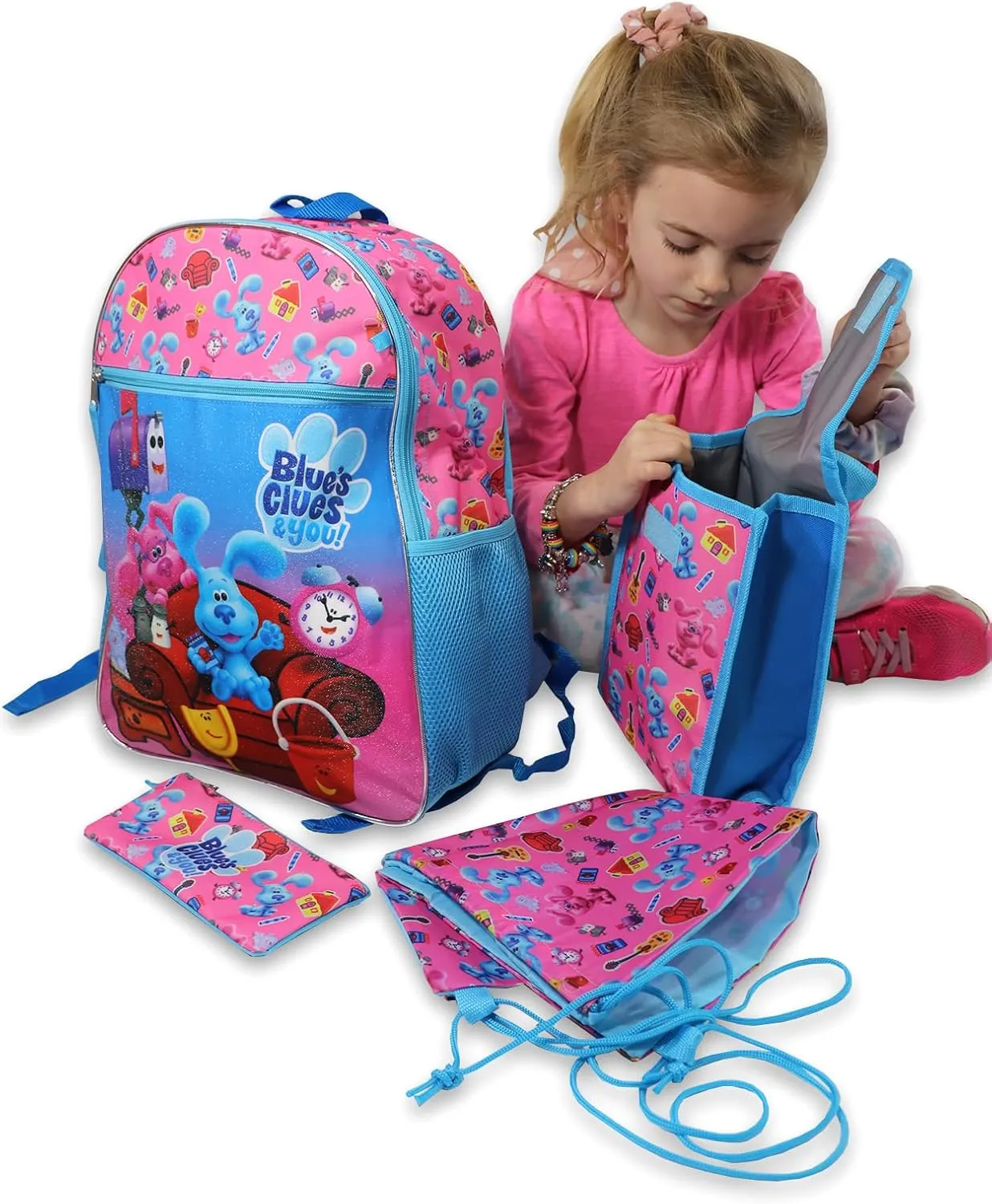 Nickelodeon Blue's Clues & You Girls 16" Backpack 5 piece School Set (One Size, Pink)