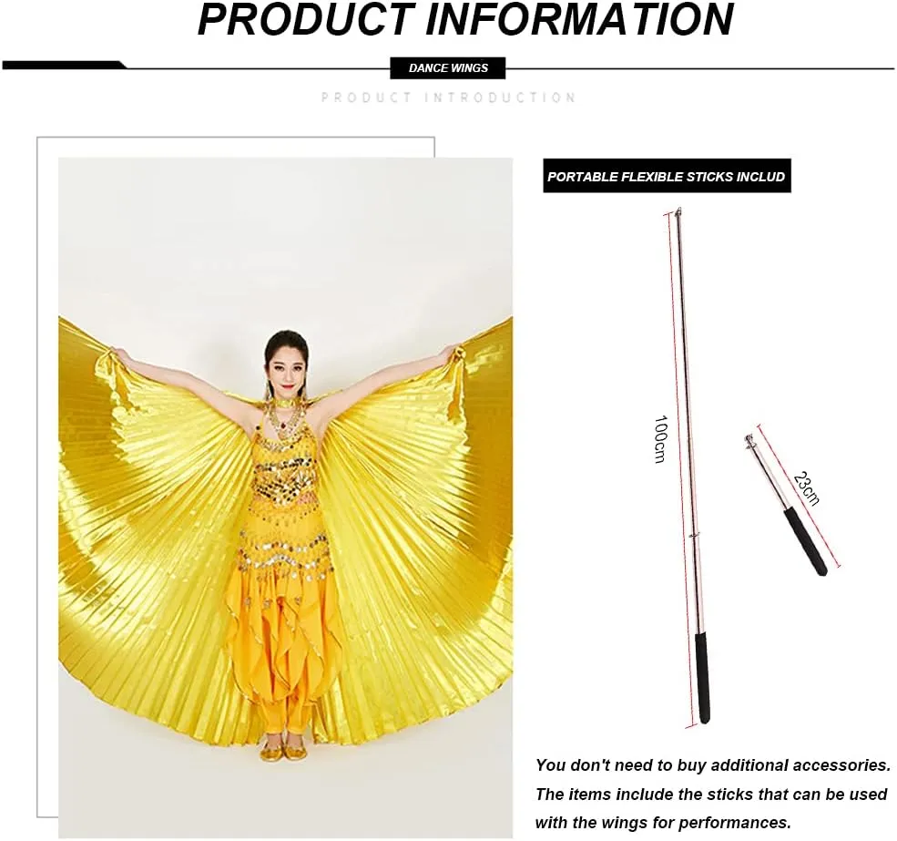 Nimiman Women Egyptian Professional Belly Dance Costume Wings with Sticks