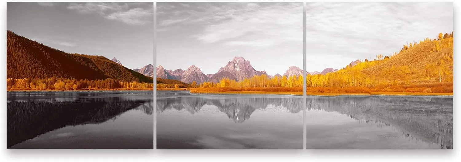 Niwo ART - Landscape - Lake and Mountains, 3-Piece Canvas Wall Art Home Decor,Stretched Ready to Hang (12"x12"x3/4")
