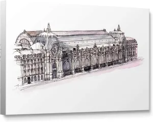 Niwo ART - Musee d Orsay, World's Most Famous Architecture Drawings Series 1, Canvas Wall Art Home Decor, Gallery Wrapped, Stretched, Framed Ready to Hang (18"x12"x3/4")