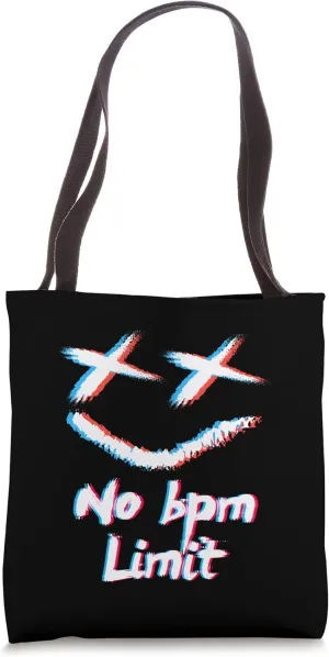 No BPM Limit Trippy Glitch Smile Techno Acid ART ON BACK Tote Bag