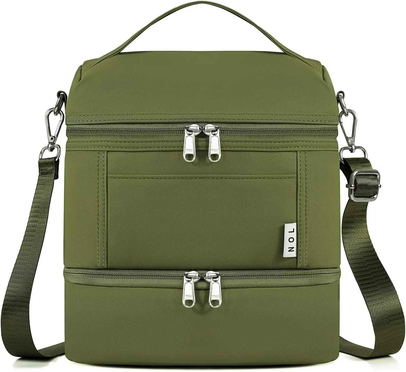 NOL Dual Compartment Insulated Lunch Bag Leakproof Cooler Tote Bag for Adults Lightweight Nylon Waterproof Lunch Box with Adjustable Shoulder Strap for Work, Amy green