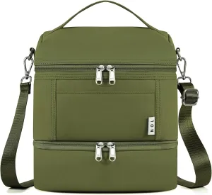 NOL Dual Compartment Insulated Lunch Bag Leakproof Cooler Tote Bag for Adults Lightweight Nylon Waterproof Lunch Box with Adjustable Shoulder Strap for Work, Amy green