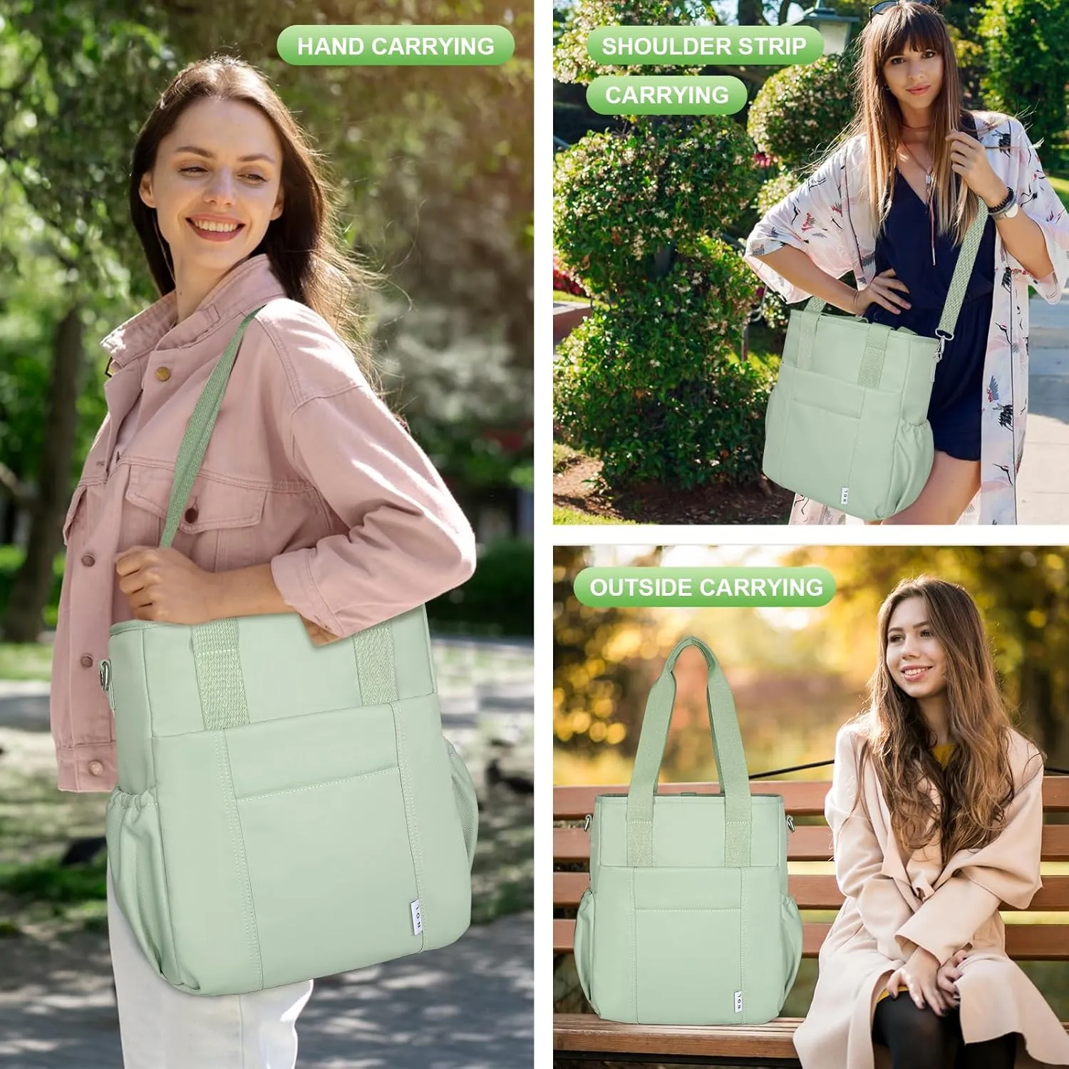 NOL Insulated Lunch Bag for Women, Large Spacious Lunch Tote Bag With Removable Adjustable Shoulder Strap with Multi Pockets,Leakproof Cooler Bag,Lightweight Nylon Waterproof Lunch Box For Work,Green