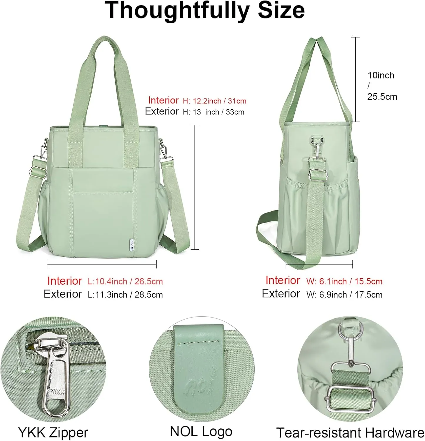NOL Insulated Lunch Bag for Women, Large Spacious Lunch Tote Bag With Removable Adjustable Shoulder Strap with Multi Pockets,Leakproof Cooler Bag,Lightweight Nylon Waterproof Lunch Box For Work,Green