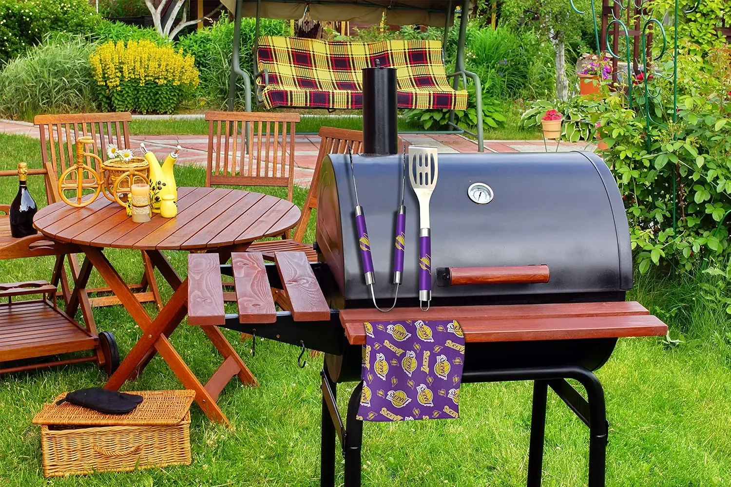 NORTHWEST NBA 3 Piece BBQ Grill Set - Spatula, Tongs and Towel, Scatter Print