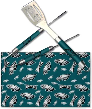 NORTHWEST NFL 3 Piece Team Color and Logo BBQ Grill Set: Spatula, Tongs, and Towel