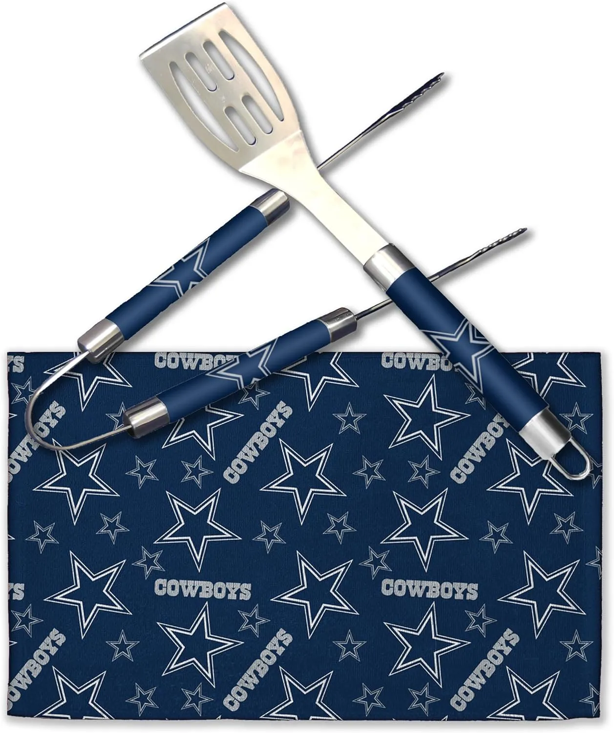 NORTHWEST NFL 3 Piece Team Color and Logo BBQ Grill Set: Spatula, Tongs, and Towel