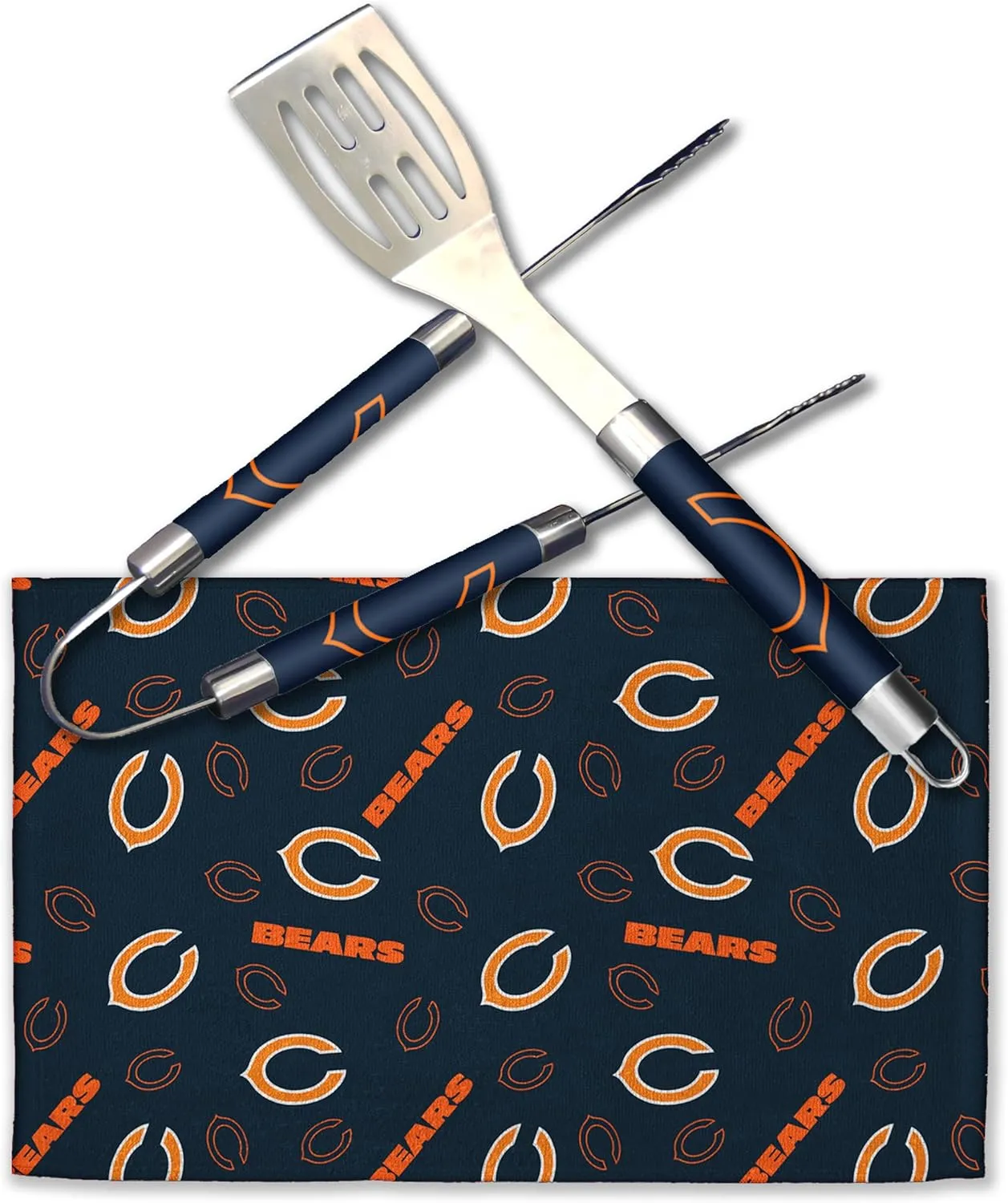 NORTHWEST NFL 3 Piece Team Color and Logo BBQ Grill Set: Spatula, Tongs, and Towel
