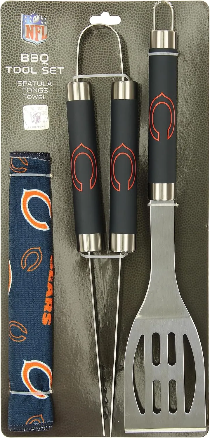 NORTHWEST NFL 3 Piece Team Color and Logo BBQ Grill Set: Spatula, Tongs, and Towel
