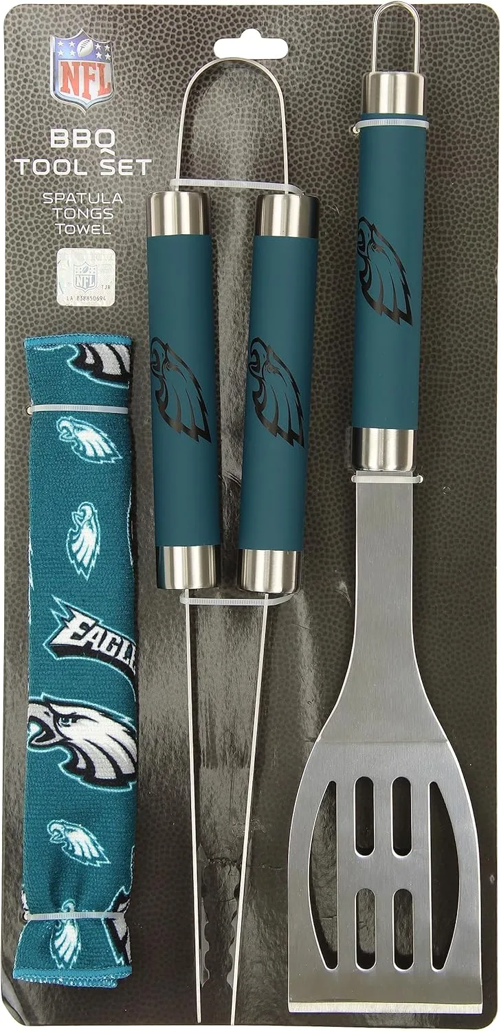 NORTHWEST NFL 3 Piece Team Color and Logo BBQ Grill Set: Spatula, Tongs, and Towel