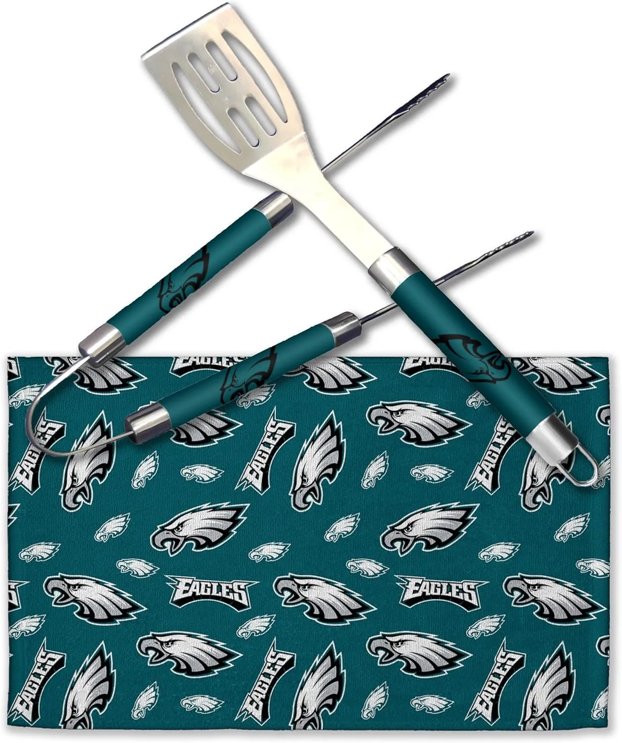 NORTHWEST NFL 3 Piece Team Color and Logo BBQ Grill Set: Spatula, Tongs, and Towel