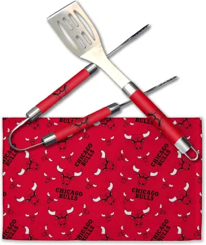 NORTHWEST Offically Licensed Chicago Bulls NBA 3 Piece BBQ Grill Set - Spatula, Tongs and Towel, Scatter Print