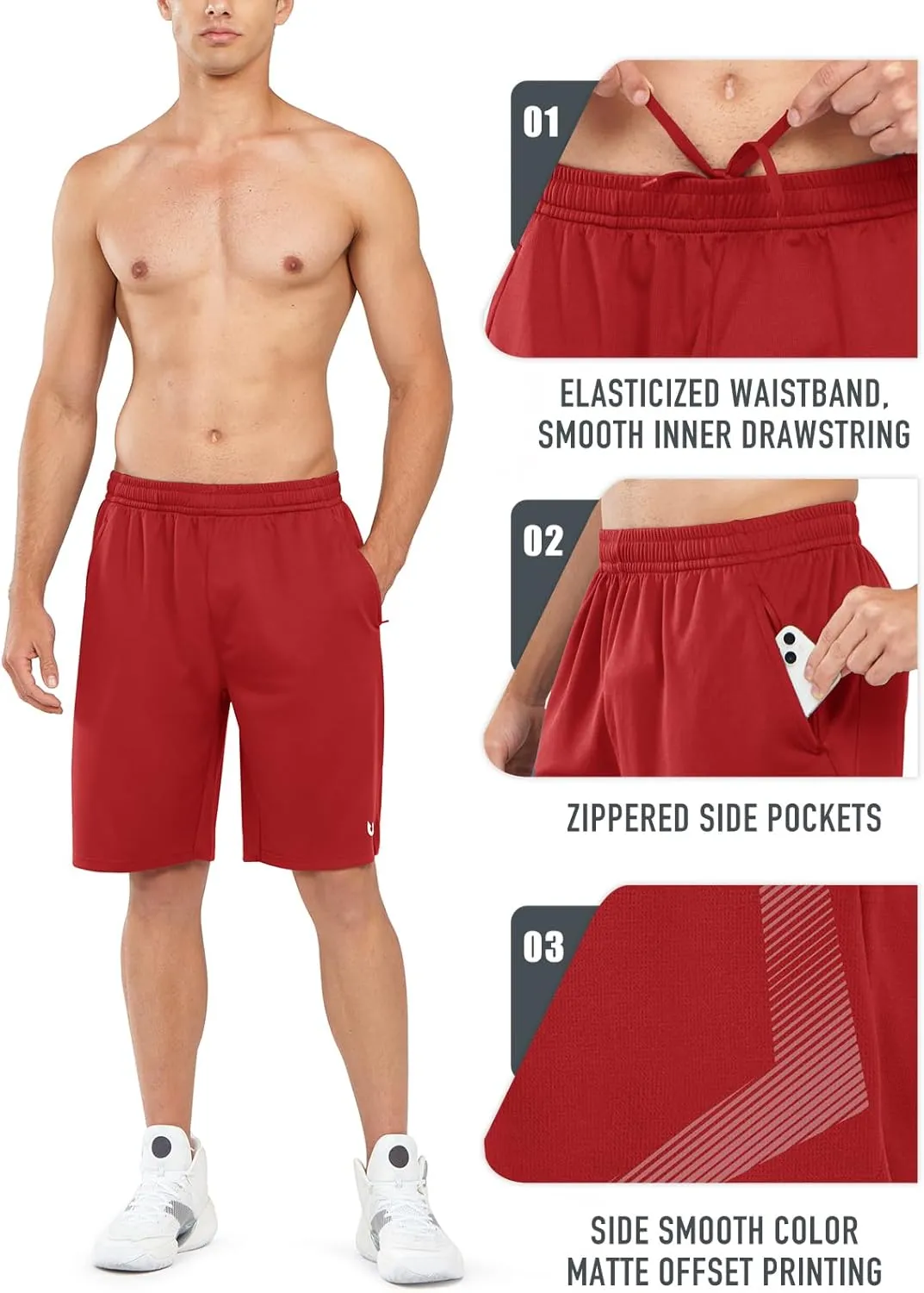 NORTHYARD Men's 10" Athletic Basketball Shorts with Zipper Pockets Quick Dry Lightweight Running Workout Gym Tennis Shorts
