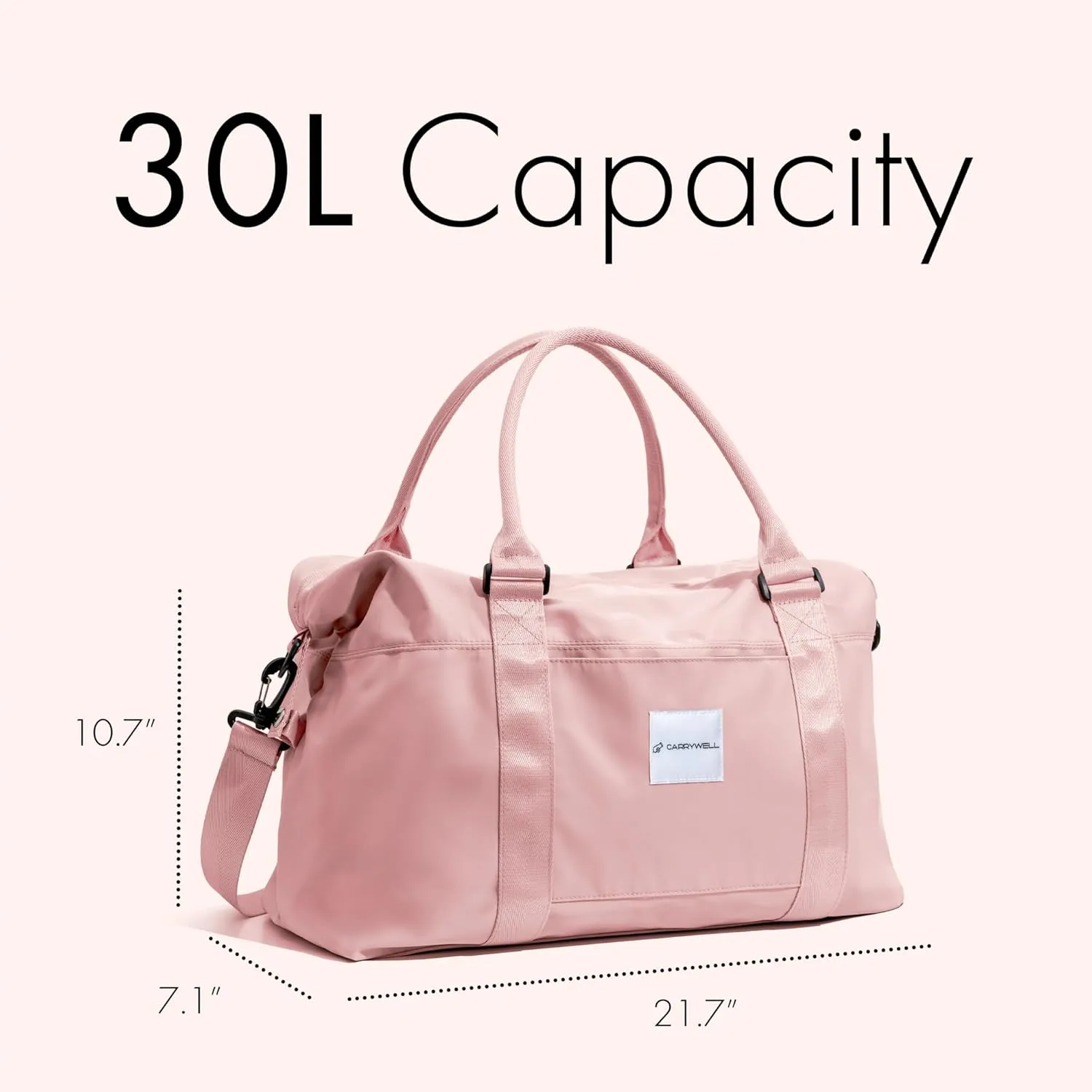(Not Made In China) Travel Duffel Bag For Women, Waterproof Gym Tote, Overnight Weekender and Personal Item Bag, Carry On Duffle With Shoulder Strap and Luggage Trolley Sleeve (Pink)