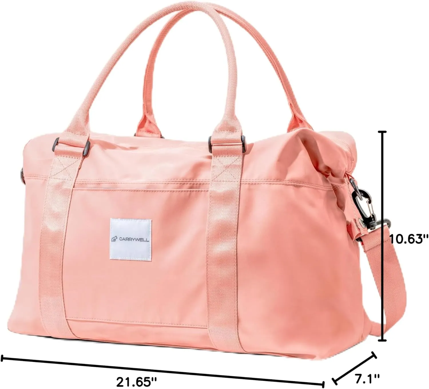 (Not Made In China) Travel Duffel Bag For Women, Waterproof Gym Tote, Overnight Weekender and Personal Item Bag, Carry On Duffle With Shoulder Strap and Luggage Trolley Sleeve (Pink)
