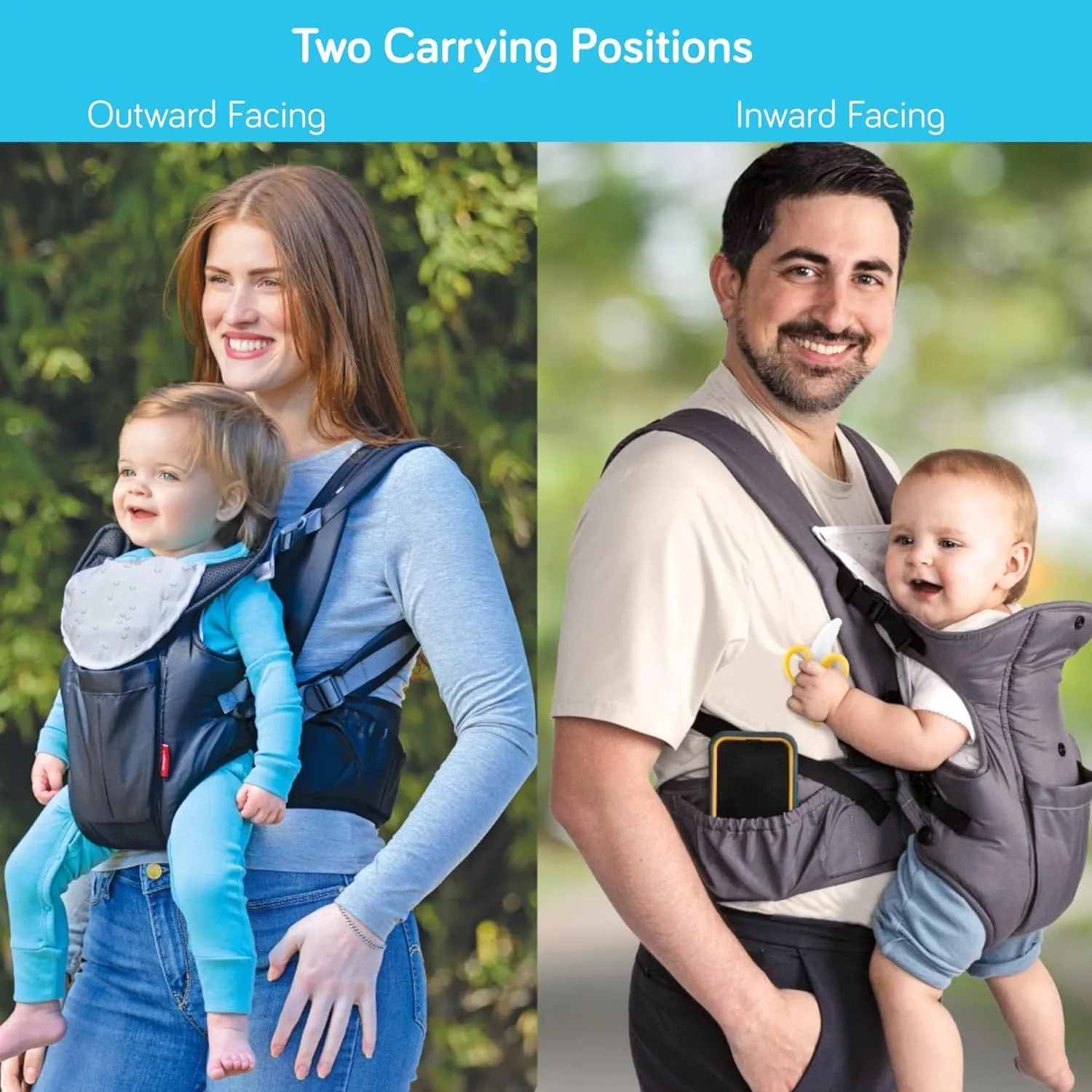 Nuby Deluxe Baby Carrier: Newborn to Toddler with Lumbar Support for 7.7-32.8 lb. (3.5-14.9 kg) Lightweight Breathable Mesh Fabric Bonus Teether Removeable Baby Drool Bib Color: Black