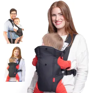 Nuby Deluxe Baby Carrier: Newborn to Toddler with Lumbar Support for 7.7-32.8 lb. (3.5-14.9 kg) Lightweight Breathable Mesh Fabric Bonus Teether Removeable Baby Drool Bib Color: Black